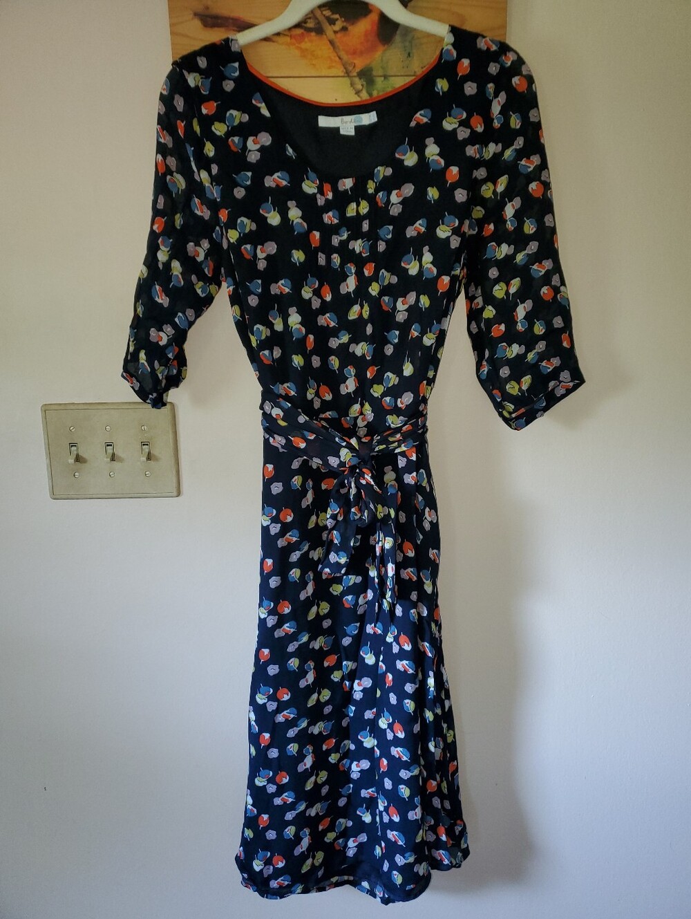 Boden Florence Navy Floral 3/4 Sleeve Dress, Size 10L